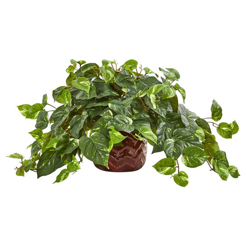 14 Pothos Artificial Plant In Design Red Vase 8426 By Nearly Natural