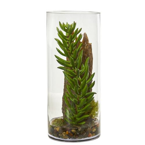 14 Succulent And Sedum Artificial Plant In Cylinder Vase 8459 By Nearly Natural
