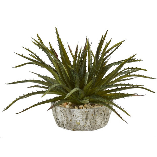 9 Aloe Succulent Artificial Plant In Weathered Oak Planter 8498 By Nearly Natural
