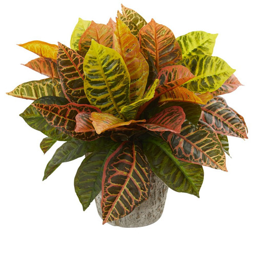 16 Croton Plant In Weathered Oak Planter Real Touch 8503 By Nearly Natural