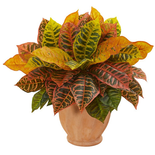 18 Croton Artificial Plant In Terra Cotta Planter 8505 By Nearly Natural
