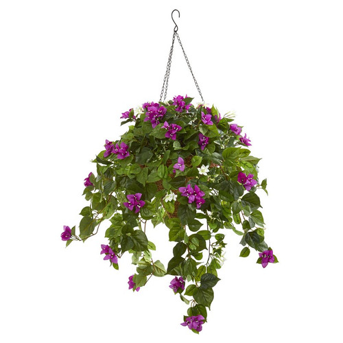 3 Stephanotisbougainvillea Artificial Plant In Hanging Cone 8522 By Nearly Natural