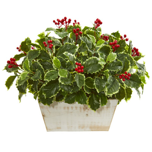 15 Variegated Holly Leaf Artificial Plant Real Touch 8542 By Nearly Natural