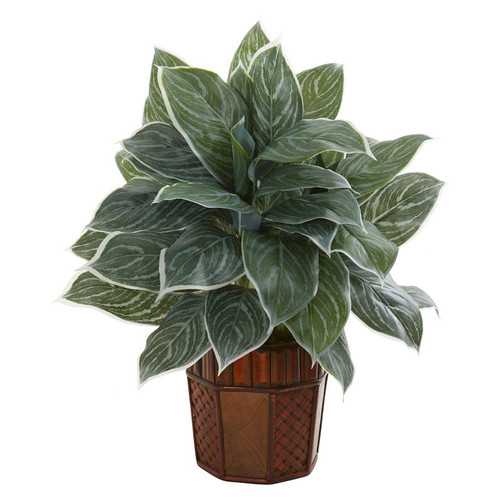 25 Aglonema Artificial Plant In Planter Real Touch 8553 By Nearly Natural