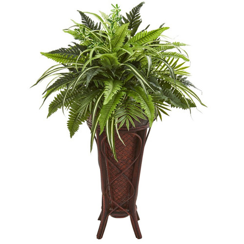 32 Mixed Greens And Fern Artificial Plant In Stand 8581 By Nearly Natural