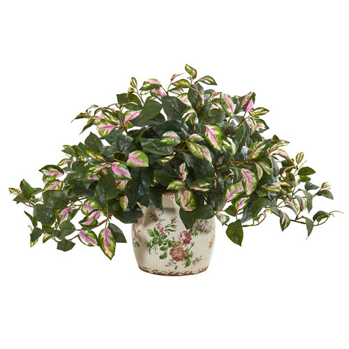 18 Hoya Artificial Plant In Floral Print Planter 8600 By Nearly Natural