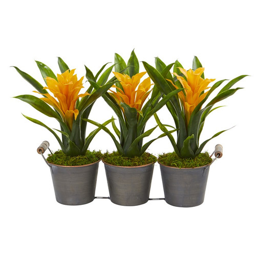 11 Triple Potted Bromeliad Plant In Decorative Planter 8614 Yl By Nearly Natural