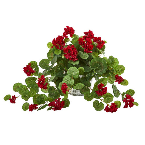 15 Geranium Artificial Plant In Vintage Hanging Planter 8643 By Nearly Natural