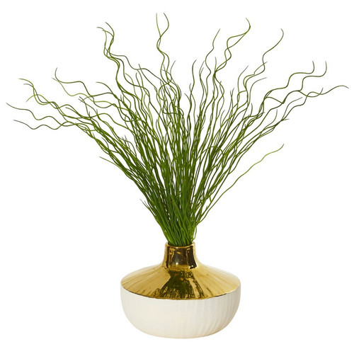 19 Curly Grass Artificial Plant In Designer Planter 8668 By Nearly Natural
