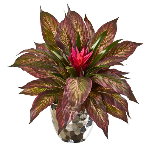 14 Ginger And Musa Leaf Artificial Plant In Silver Planter 8679 By Nearly Natural