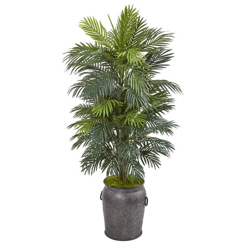 5 Areca Palm Artificial Plant In Metal Planter 8683 By Nearly Natural