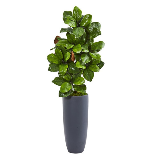 44 Magnolia Leaf Artificial Plant In Gray Planter 8710 By Nearly Natural