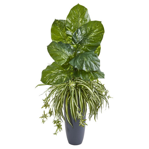49 Spider And Pothos Artificial Plant In Gray Planter 8715 By Nearly Natural