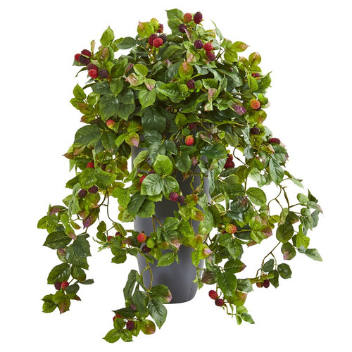 29 Raspberry Artificial Plant In Gray Planter 8727 By Nearly Natural