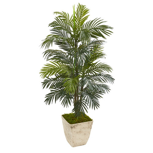 56 Areca Palm Artificial Plant In Country White Planter 8757 By Nearly Natural