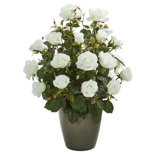 26 Garden Rose Artificial Plant In Green Planter 8762 By Nearly Natural