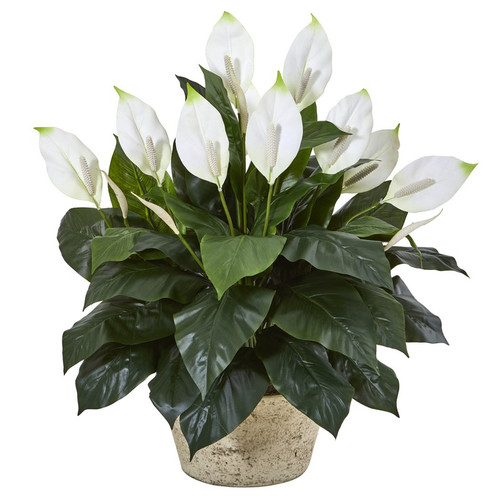 35 Spathifyllum Artificial Plant In White Planter 8804 By Nearly Natural