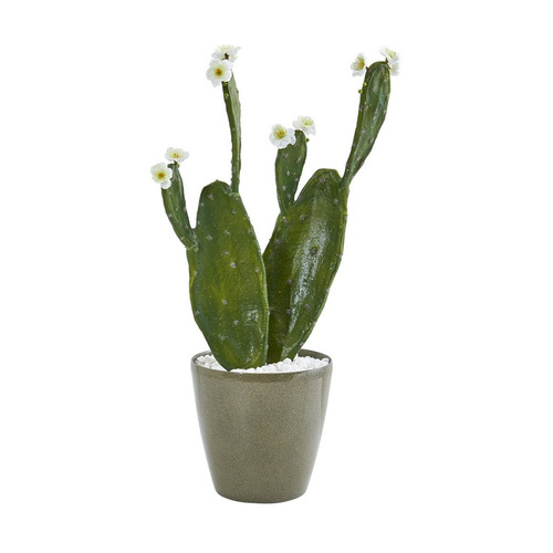 25 Flowering Cactus Artificial Plant In Green Planter 8808 By Nearly Natural