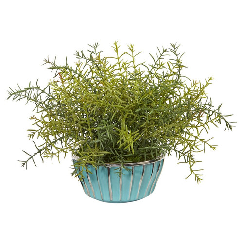 11 Rosemary Plant In Turquoise Bowl With Silver Trimming 8839 By Nearly Natural