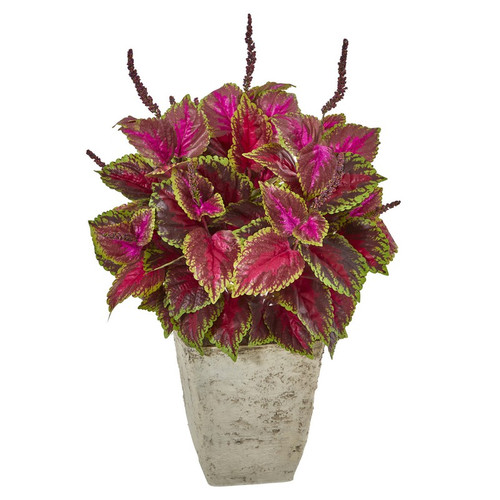 34 Coleus Artificial Plant In Country White Planter 8845 By Nearly Natural