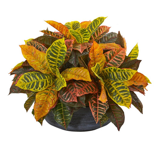 23 Garden Croton Plant In Decorative Bowl Real Touch 8854 By Nearly Natural