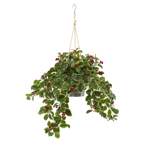 42 Holly Berry Plant In Hanging Bucket Real Touch 8879 By Nearly Natural