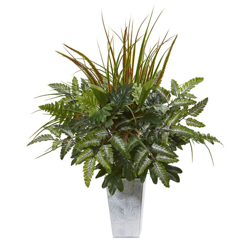 25 Mix Greens Artificial Plant In Planter 8886 By Nearly Natural