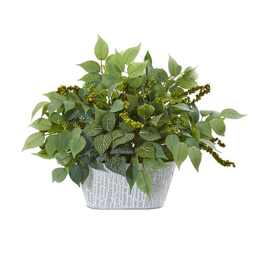 13 Mixed Ficus And Fittonia Plant In Decorative Planter 8898 By Nearly Natural