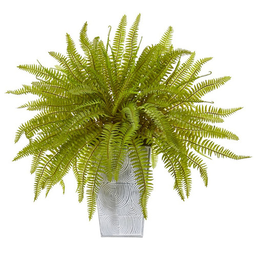14 Fern Artificial Plant In Embossed White Planter 8925 By Nearly Natural