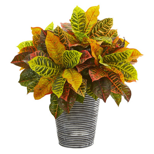 21 Croton Plant In Planter With Black Pattern Real Touch 8943 By Nearly Natural