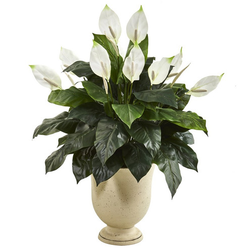 43 Spathifyllum Artificial Plant In White Urn 8948 By Nearly Natural