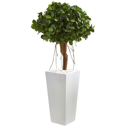 45 Ficus Artificial Tree In White Tower Planter 9067 By Nearly Natural