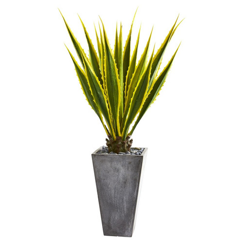5 Agave Artificial Plant In Gray Planter 9069 By Nearly Natural