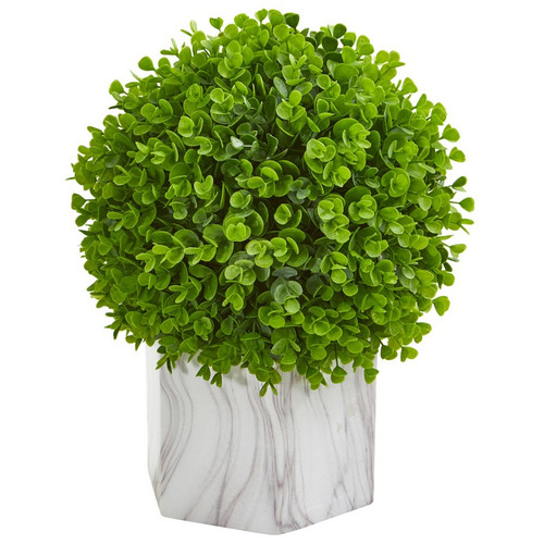 14 Eucalyptus Artificial Ball In Marble Finished Planter 9083 By Nearly Natural