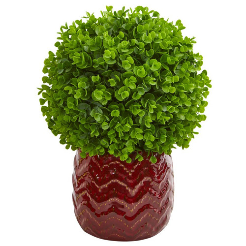 15 Eucalyptus Artificial Ball In Red Planter 9084 By Nearly Natural