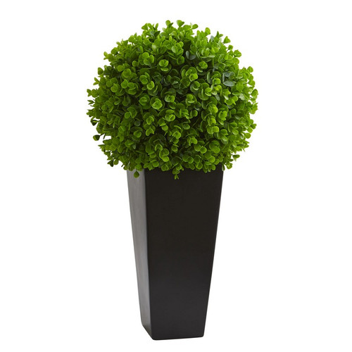 23 Eucalyptus Artificial Ball In Black Tower Planter 9085 By Nearly Natural