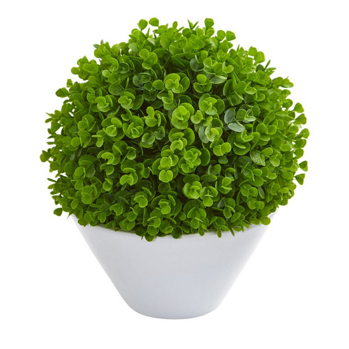 14 Eucalyptus Artificial Ball In White Planter 9088 By Nearly Natural