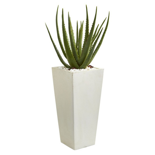 29 Aloe Artificial Plant In White Planter 9097 By Nearly Natural