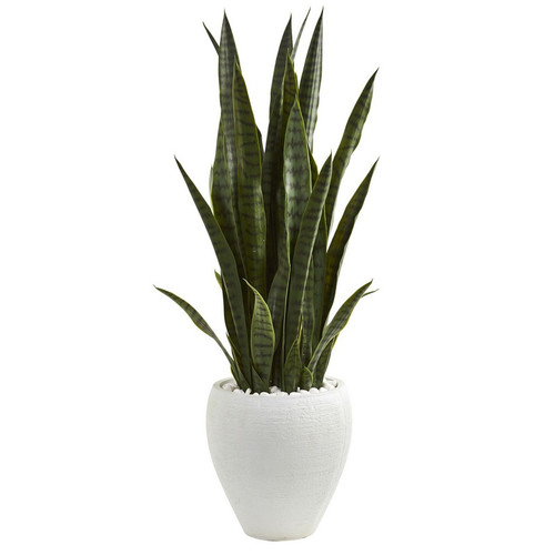 3 5 Sansevieria Artificial Plant In White Planter 9188 By Nearly Natural