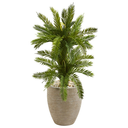 3 Double Cycas Artificial Plant In Sand Colored Planter 9199 By Nearly Natural