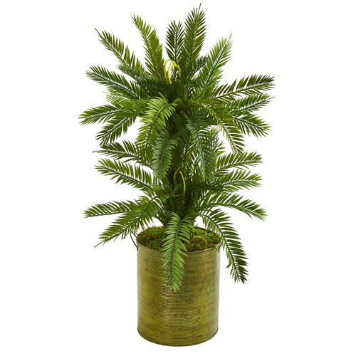 2 5 Double Cycas Artificial Plant In Metal Planter 9201 By Nearly Natural