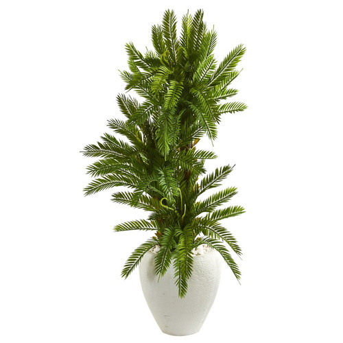 4 Triple Cycas Artificial Plant In White Planter 9208 By Nearly Natural