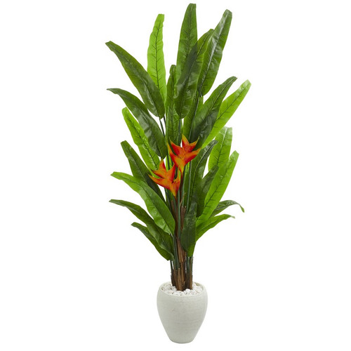 6 5 Heliconia Artificial Plant In White Planter 9210 By Nearly Natural