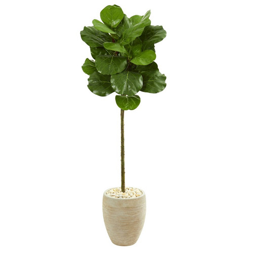 5 Fiddle Leaf Artificial Tree In Sand Colored Planter 9216 By Nearly Natural