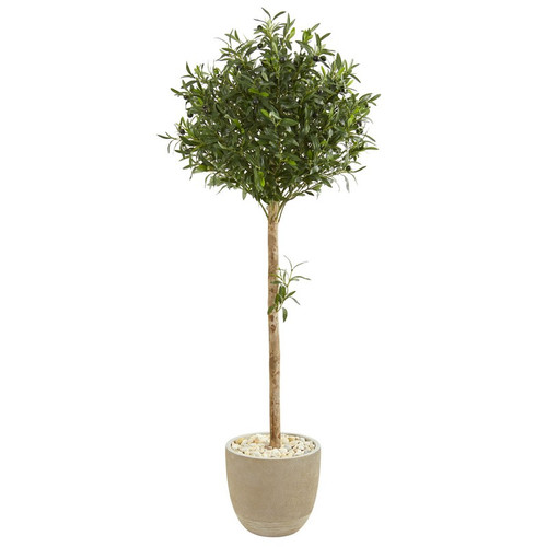 5 Olive Topiary Artificial Tree In Sand Stone Planter 9232 By Nearly Natural