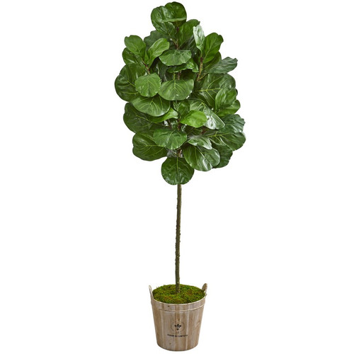6 5 Fiddle Leaf Artificial Tree In Farmhouse Planter 9253 By Nearly Natural