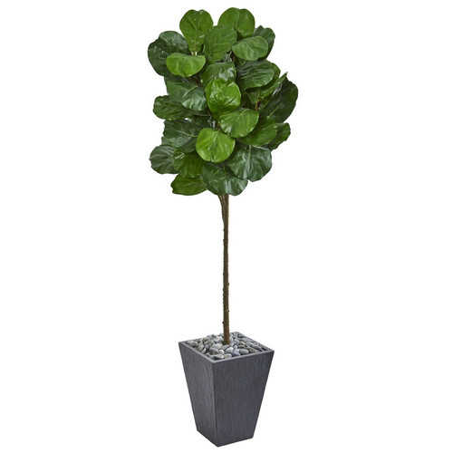 6 Fiddle Leaf Artificial Tree In Slate Finished Planter 9258 By Nearly Natural