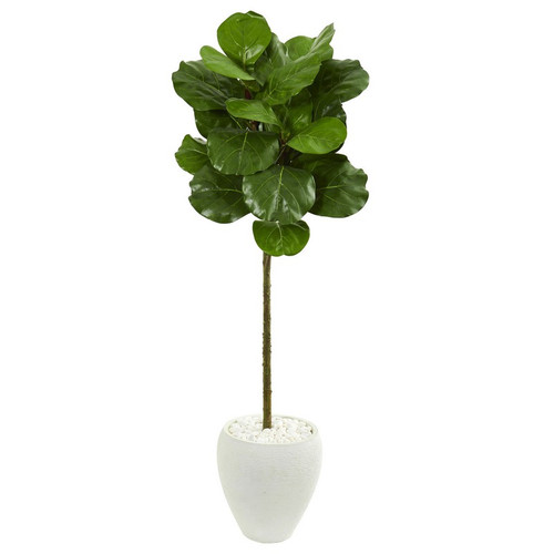 5 Fiddle Leaf Artificial Tree In White Planter 9261 By Nearly Natural