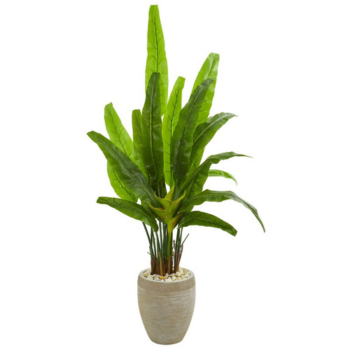 64 Travelers Palm Artificial Tree In Sand Colored Planter 9271 By Nearly Natural