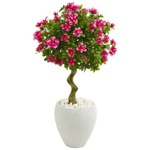 39 Azalea Artificial Topiary Tree In White Planter 9296 By Nearly Natural